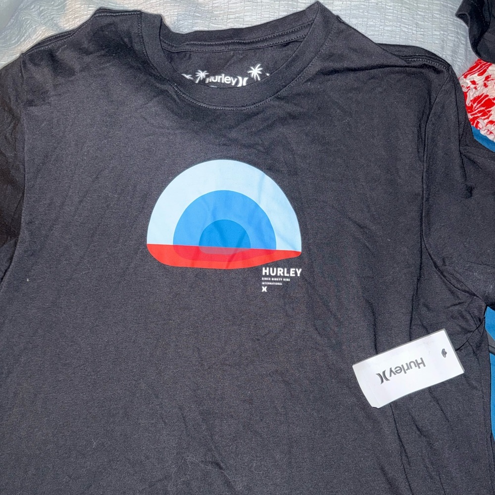 Hurley Black Tee with Blue and Red Graphic